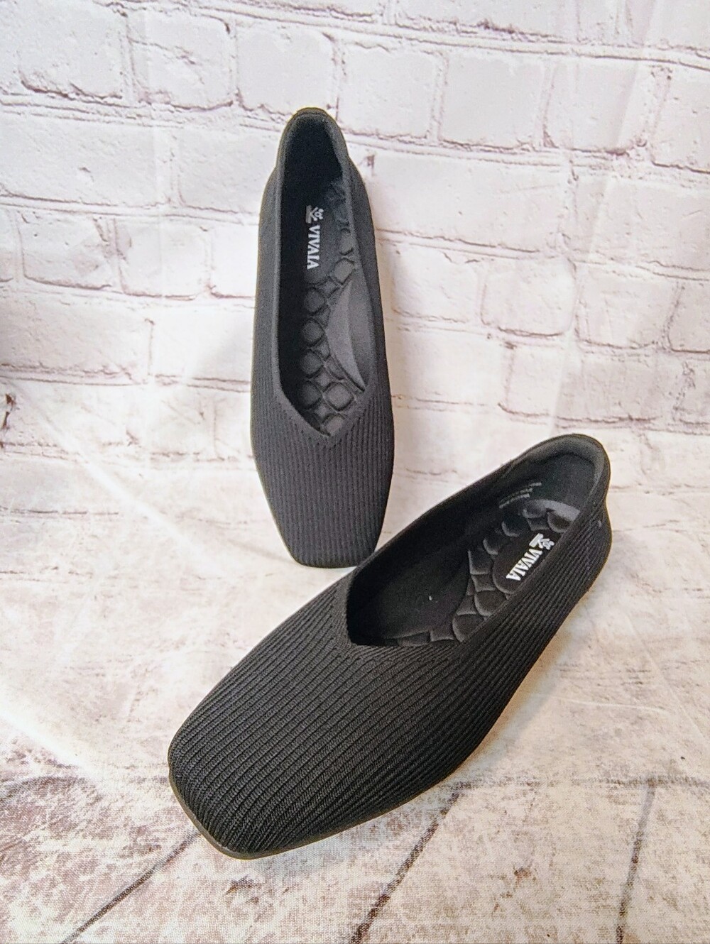 Vivaia Margot Square Toe Flats Black Ribbed Slip One Ballet  9.5  41